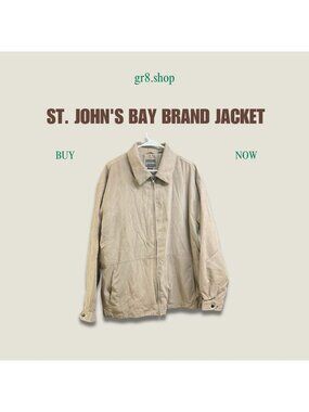 ST. JOHNS BAY Mens Beige Full-Zip Jacket XL Lightweight & Stylish Outerwear Made